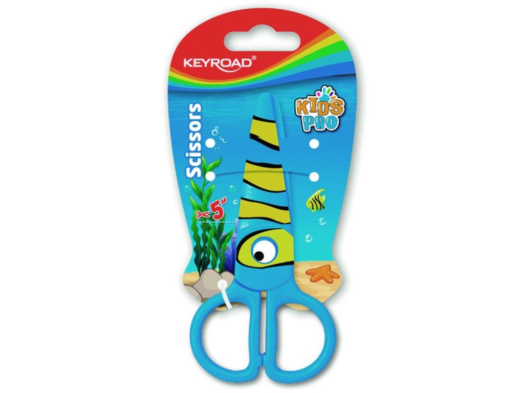 Školské nožnice KEYROAD, 12 cm, blister, motív Ryba, modré