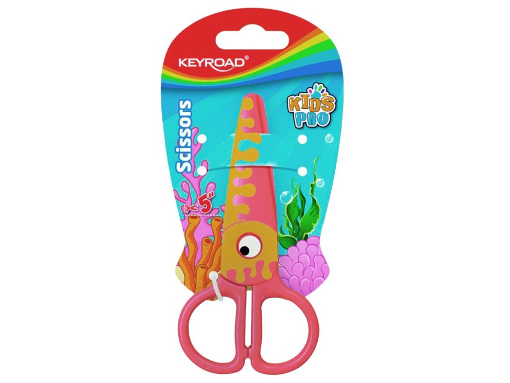 Školské nožnice KEYROAD, 12 cm, blister, motív Ryba, oranžové