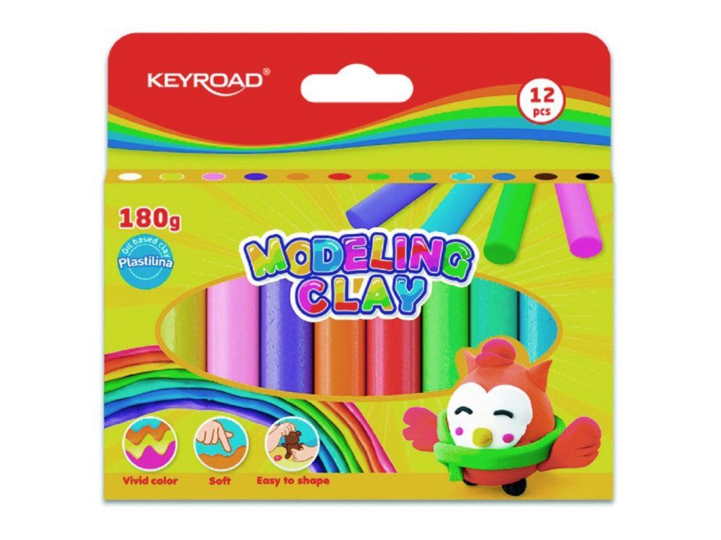 Plastelína KEYROAD neónová, blister 12 ks, mix farieb