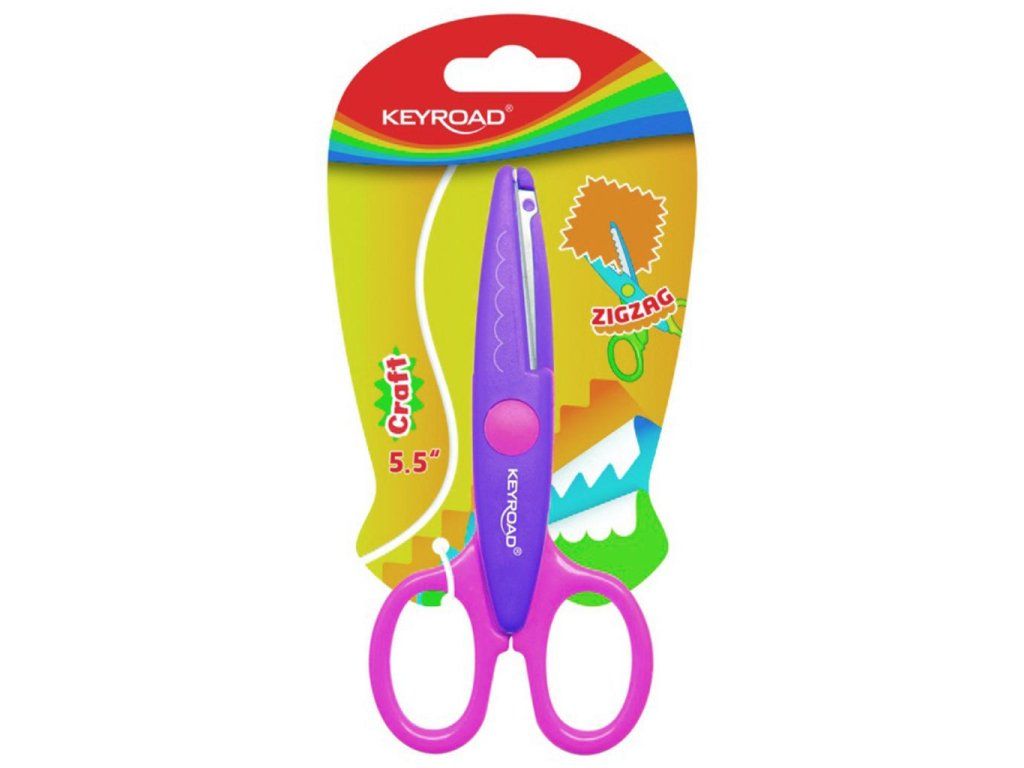 Detské nožnice KEYROAD cik-cak, 13 cm, blister, mix farieb