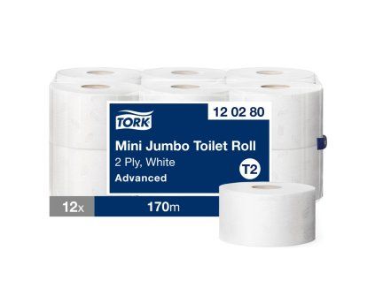 Toaletný papier 2-vrstv. TORK Mini Jumbo 19 cm, návin 170 m, recykl, biely T2 (12 ks)