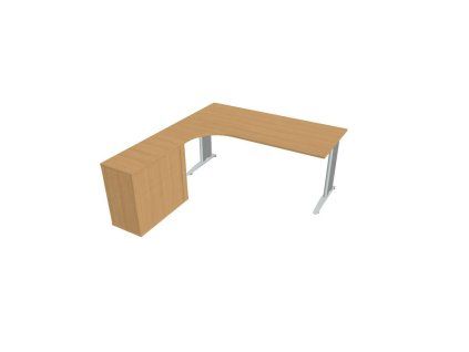 Pracovný stôl Flex, ergo, pravý, 180x75,5x200,0 (40x80) cm, buk/kov