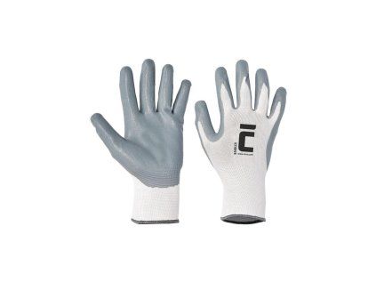 Rukavice nylon/úplet/nitril BABBLER, sivé/biele, veľ. 8/M