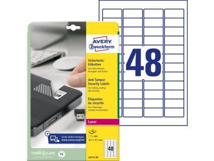 Etikety odolné na špeciálne použitie Avery ’šachovnicový vzor’ 45,7x21,2mm A4 biele 20 hárkov