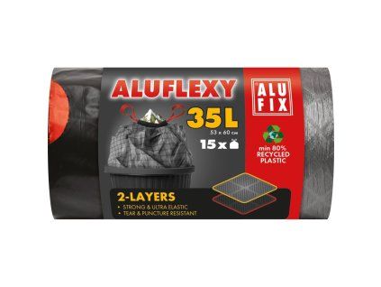 Vrecia na odpadky zaťahovacie Alufix 35 ℓ 15 ks, 28mic., LDPE 2 vrstvové, 53 x 60 cm, sivo-čierne