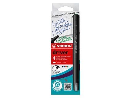Sada linerov jemných STABILO dr!ver - fine - 4 ks zelená, červená, modrá, čierna