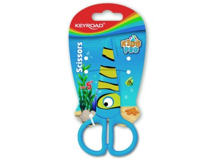 Školské nožnice KEYROAD, 12 cm, blister, motív Ryba, modré