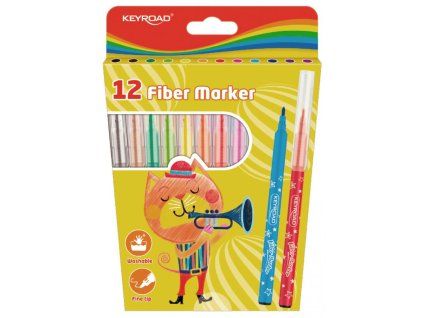 Školské fixky KEYROAD Fiber Marker, 12 ks, mix farieb