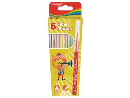 Školské fixky KEYROAD Fiber Marker, 6 ks, mix farieb