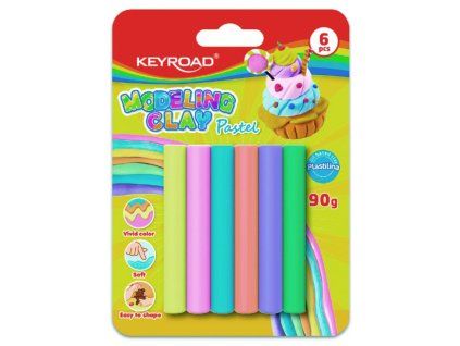 Plastelína KEYROAD pastel, blister 6 ks, mix farieb