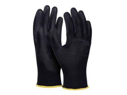 Rukavice pletené, polomáčané DONAU SAFETY PU kat. II čierne veľ. 9