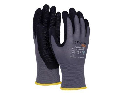 Rukavice pletené, polomáčané DONAU SAFETY Flex-Dotted, kat. II sivé veľ. 9
