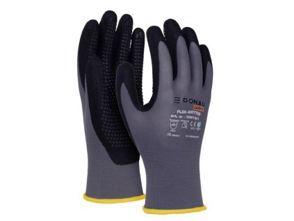Rukavice pletené, polomáčané DONAU SAFETY Flex-Dotted, kat. II sivé veľ. 10