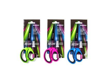 Nožnice s mäkkým úchopom DONAU NEON 17 cm, mix farieb, displej 6 ks