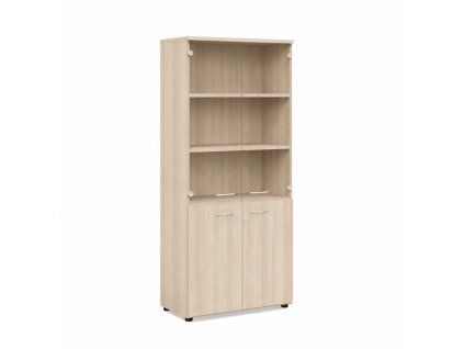 Policová skriňa BASIC, kombinovaná so sklom, so zámkom, 80x40x182,1cm, agát svetlý