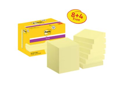 Silný samolepiaci bloček Post-it,47,6 mm x 47,6 mm, 90 lístkov v bločku, Canary, 12 bločkov v balení
