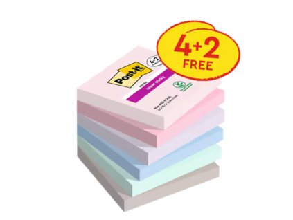 Silný samolepiaci bloček Post-it,76mm x 76mm, 90 lístkov v bločku Soulful, 6 bločkov v balení