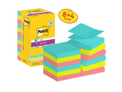 Silný samolepiaci Z-bloček Post-it,76 mm x 76 mm, 90 lístkov v bločku, Cosmic, 12 bločkov v balení