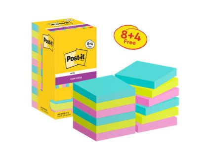 Silný samolepiaci bloček Post-it,76mm x 76mm, 90 lístkov v bločku, Cosmic, 12 bločkov v balení