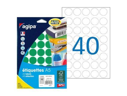 Etikety kruhové 24mm Agipa A5 zelené