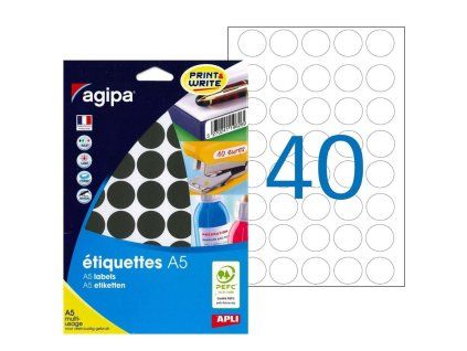 Etikety kruhové 24mm Agipa A5 čierne