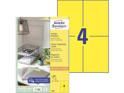Etikety farebné 105x148mm Avery A4 100 hárkov žlté