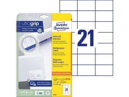 Etikety univerzálne 70x42,3mm Avery A4 25+5 hárkov