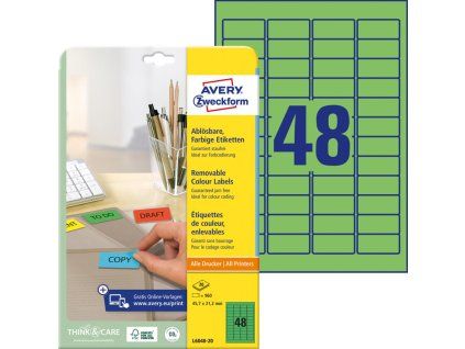 Etikety Avery odnímateľné 45,7x21,2 mm, zelené