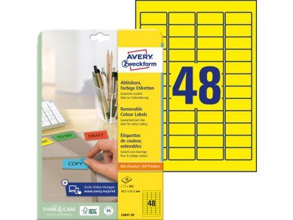 Etikety Avery odnímateľné 45,7x21,2 mm, žlté