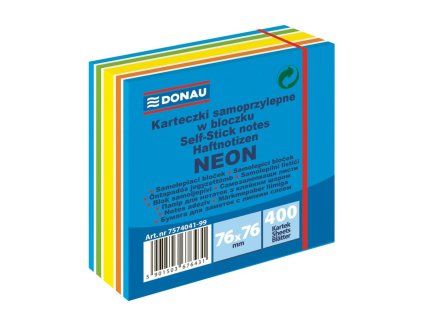 Bloček Donau 76 x 76 mm, mix neónových farieb, modrá, 400 lístkov