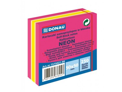 Bloček Donau neónový 50 x 50 mm, mix neónových farieb, 250 lístkov