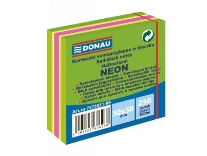 Bloček Donau neónový 50 x 50 mm, mix neónových farieb, 250 lístkov