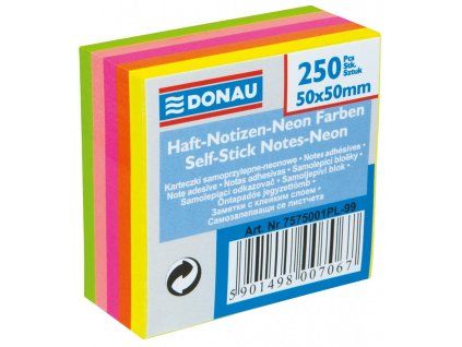Bloček Donau, 50 x 50 mm, 5 neónových farieb, 250 lístkov
