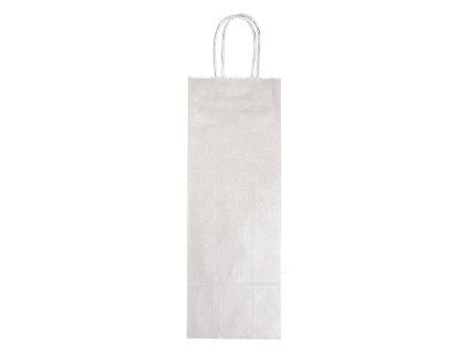 Papierová taška na víno 140x80x390,mm strieborná, krútené ušká vo farbe