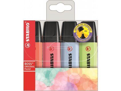Sada zvýrazňovačov STABILO Boss pastel 4 ks