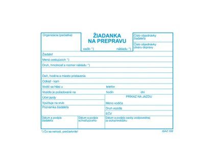 Tlačivo Žiadanka na prepravu, A6, 100 listov