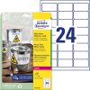 Etikety polyesterové veľmi odolné 63,5x33,9mm Avery A4 biele 20 hárkov